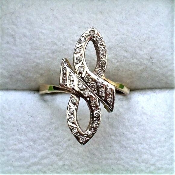 Vintage Russian USSR 18K 750 Yellow White Gold Diamond Cluster Infinity RING - Picture 2 of 8